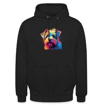 Wasserfarben Farbenfroher Norfolk Terrier - Unisex Hoodie - Schwarz - Vorne - Alina (178cm) & Michal (187cm)