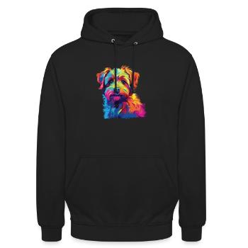 Wasserfarben Farbenfroher Norfolk Terrier - Unisex Hoodie - Schwarz - Vorne - Alina (178cm) & Michal (187cm)