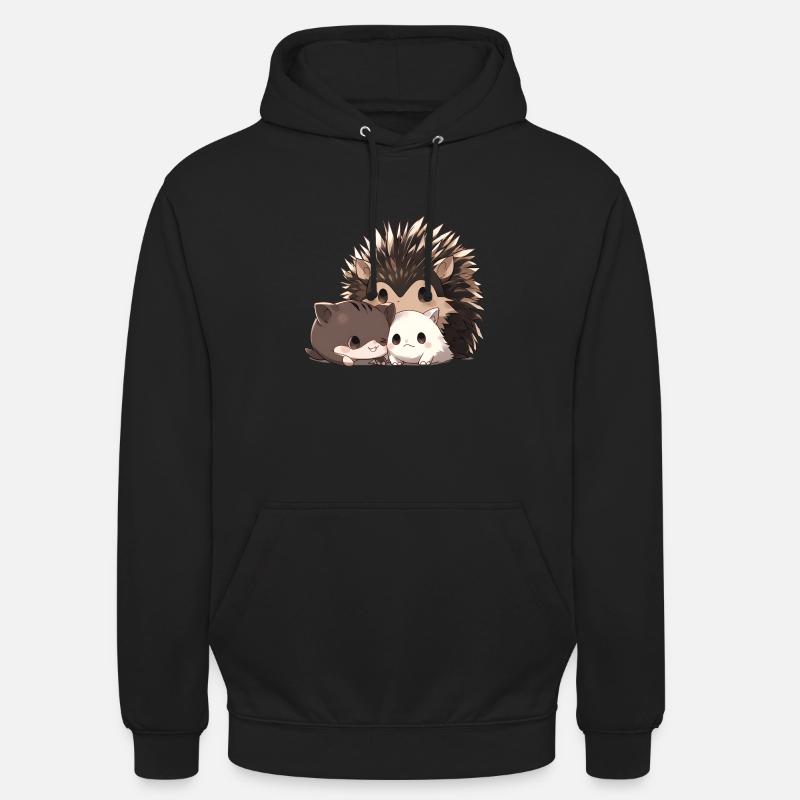 Hérissons avec chats - Sweat-shirt à capuche unisexe - noir