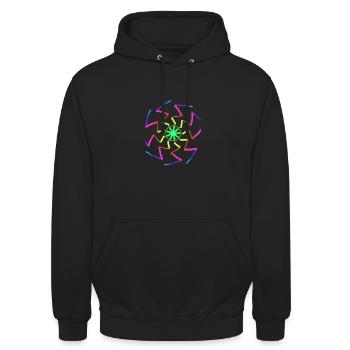 Wirbel Neon Geschenk Auffällig Mandala - Unisex Hoodie - Schwarz - Vorne - Alina (178cm) & Michal (187cm)