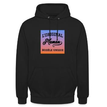 L'original maman modèle unique ciel dégradé aube - Sweat-shirt à capuche unisexe - noir - Devant - Alina (178cm) & Michal (187cm)