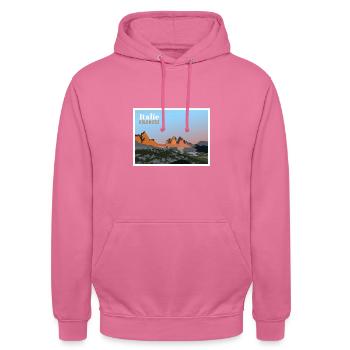 Tre Cime - Dolomites - Sweat-shirt à capuche unisexe - rose - Devant - Alina (178cm) & Michal (187cm)