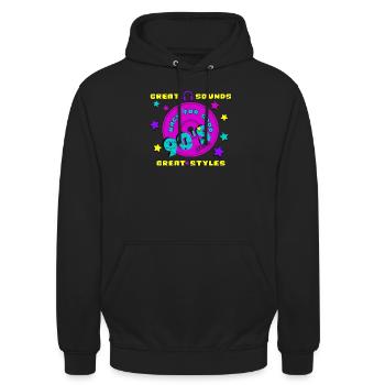 90s sounds - Unisex Hoodie - Schwarz - Vorne - Alina (178cm) & Michal (187cm)