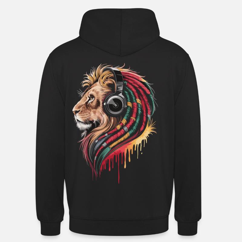 Reggae Löwe mit Kopfhörer - Unisex Hoodie - Schwarz
