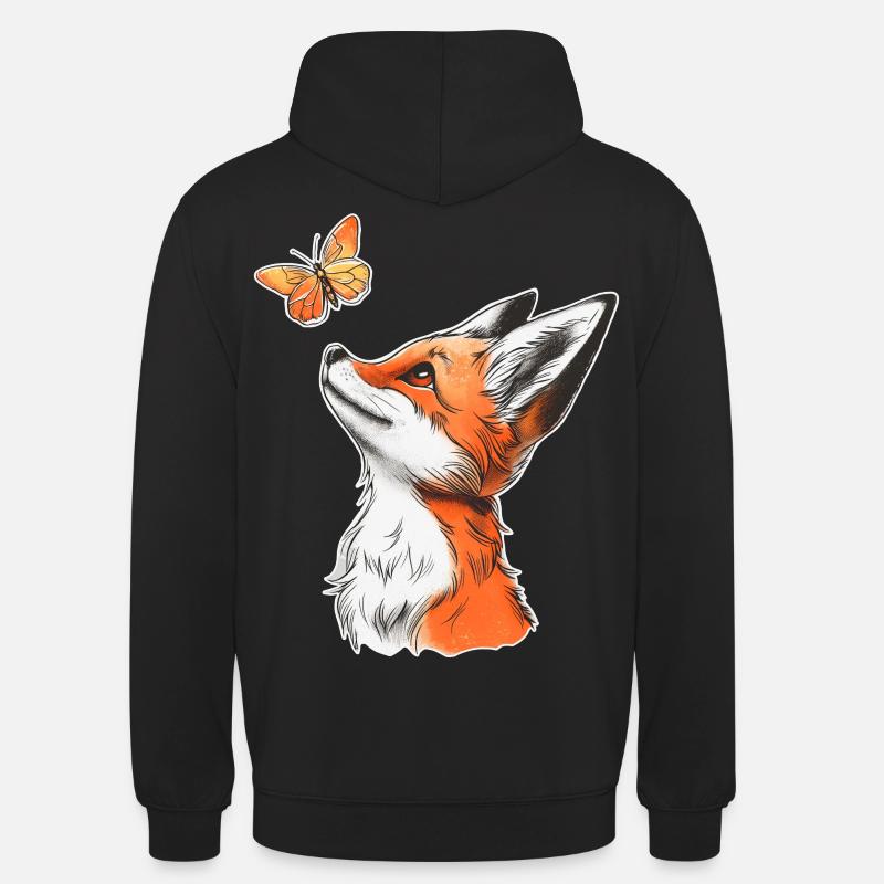 Fuchs mit Schmetterling - Unisex Hoodie - Schwarz