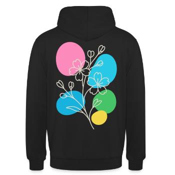 Graphique floral minimaliste, été bohème - Sweat-shirt à capuche unisexe - noir - Dos - Michal (187cm)