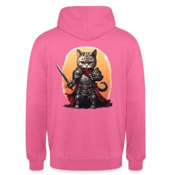 Katze in Ritter Ausrüstung mit Langschwert, AI Gen - Unisex Hoodie - Pink - Hinten - Michal (187cm)