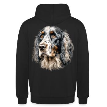 Portrait de setter - Peint - Sweat-shirt à capuche unisexe - noir - Dos - Michal (187cm)