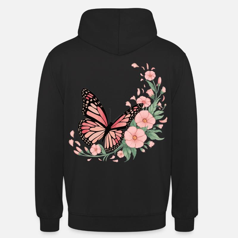 Papillon avec des fleurs - Sweat-shirt à capuche unisexe - noir