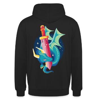 Niedliche Drachenfantasieschwert Mythische Kreatur - Unisex Hoodie - Schwarz - Hinten - Michal (187cm)