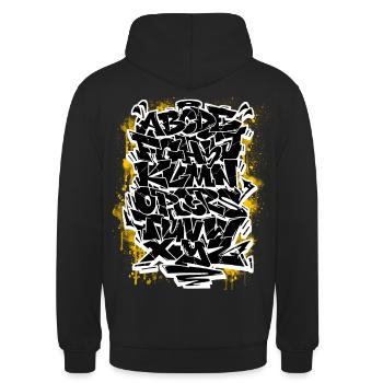 Graffiti Wildstyle Alphabet Hip Hop Street Art Urb - Unisex Hoodie - Schwarz - Hinten - Michal (187cm)