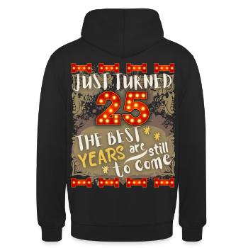 25. Geburtstag 25 Jahre alt Vintage-Design, Spruch - Unisex Hoodie - Schwarz - Hinten - Michal (187cm)