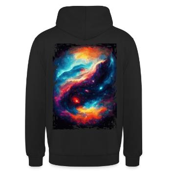 Space Galaxy Aquarell Nebel Muster - Unisex Hoodie - Schwarz - Hinten - Michal (187cm)