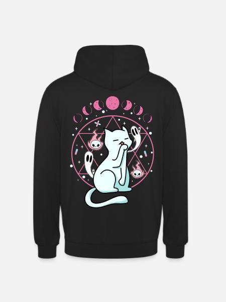 Kawaii Pastel Goth Cat Ghost Witch Moon Phase - Unisex Hoodie - Schwarz