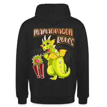 Mama-Drache, Mamadragon, lustiger Muttertag Spruch - Unisex Hoodie - Schwarz - Hinten - Michal (187cm)