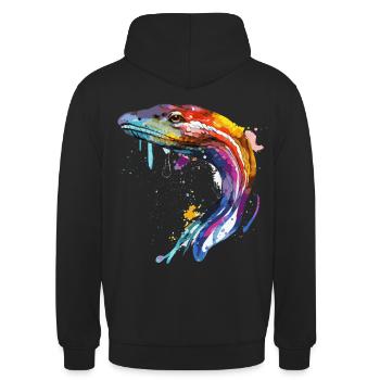 Aquarelle Anguille colorée Pêche en eau douce Plein air - Sweat-shirt à capuche unisexe - noir - Dos - Michal (187cm)