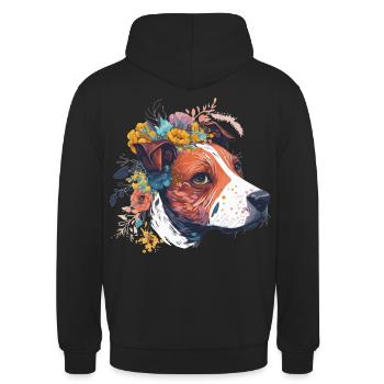 Cute Jack Russel Terrier Flower Crown Pet Dog Bree - Unisex Hoodie - Schwarz - Hinten - Michal (187cm)