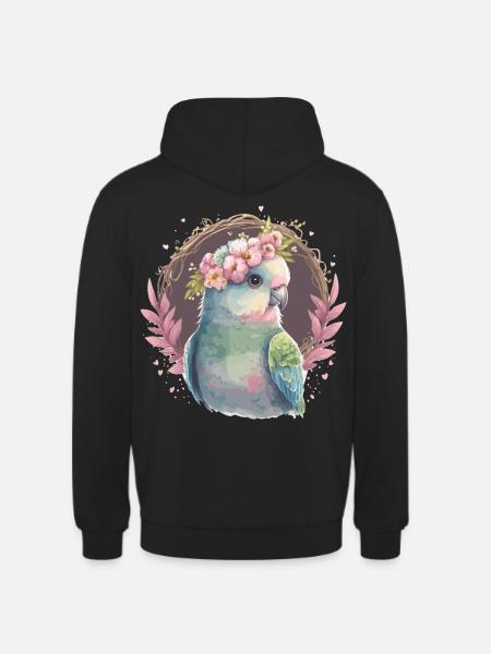 Cute Parakeet Bird Flower Crown Pet Birds - Unisex Hoodie - Schwarz