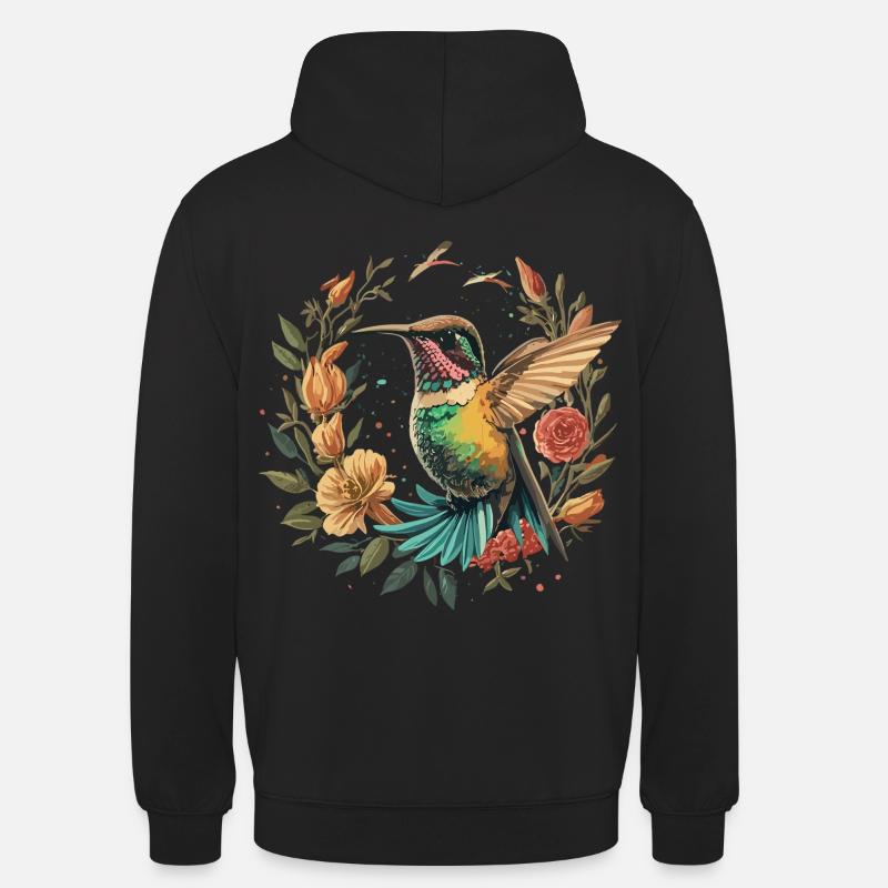 Colibri mignon en fleurs - Sweat-shirt à capuche unisexe - noir