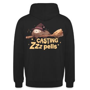 Casting Zzzpells Funny Witch Sloth Cute Halloween - Unisex Hoodie - Schwarz - Hinten - Michal (187cm)