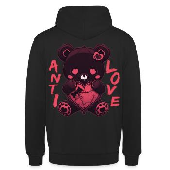 Anti Love Black Teddy Bear With Heart Cute Goth - Unisex Hoodie - Schwarz - Hinten - Michal (187cm)