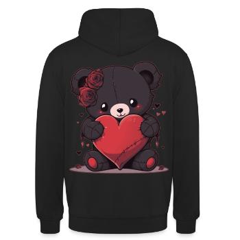 Goth Teddy Bear With Heart Emo Valentines Day Cree - Unisex Hoodie - Schwarz - Hinten - Michal (187cm)