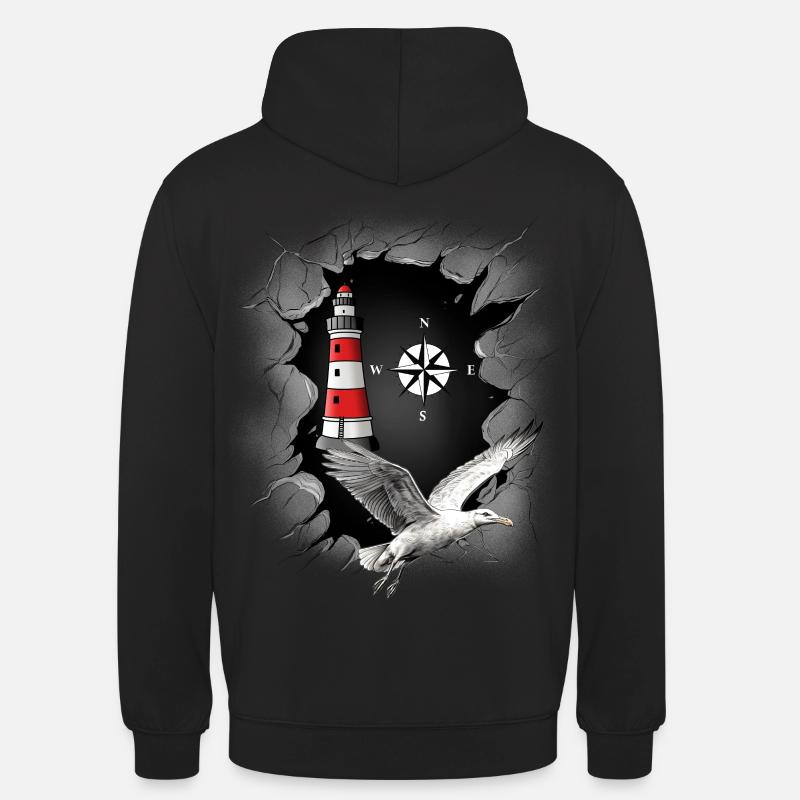 Möwe Leuchtturm Kompass maritim - Unisex Hoodie - Schwarz