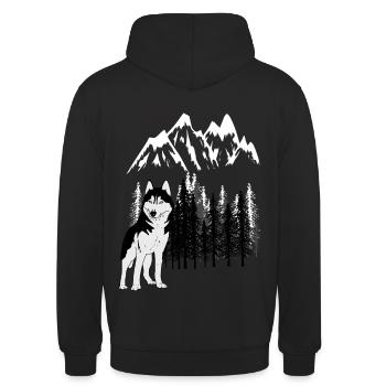Gebirge Mountains Husky Wildnis Wild Xmas Hund - Unisex Hoodie - Schwarz - Hinten - Michal (187cm)