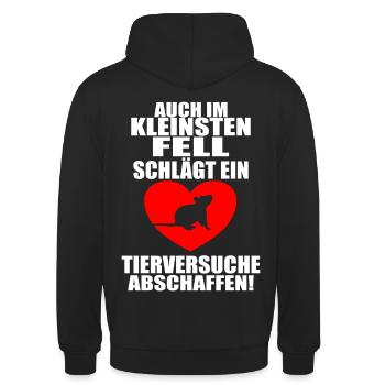 Tierversuche Abschaffen Im kleinsten Fell schlägt - Unisex Hoodie - Schwarz - Hinten - Michal (187cm)