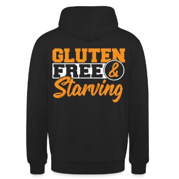 Sans gluten et affamé. Sans gluten - Sweat-shirt à capuche unisexe - noir - Dos - Michal (187cm)