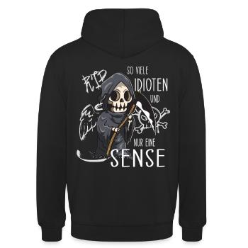 So viele Idioten und nur eine Sense Gothic Sprüche - Unisex Hoodie - Schwarz - Hinten - Michal (187cm)