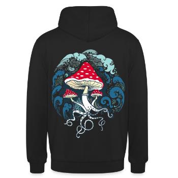 Fliegenpilz Fliegenpilze - Unisex Hoodie - Schwarz - Hinten - Michal (187cm)