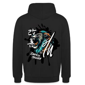 Kaizen Löwe – Stärke & Fortschritt vereint - Unisex Hoodie - Schwarz - Hinten - Michal (187cm)