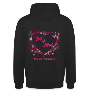 toi et moi c est une vraie histoire - Sweat-shirt à capuche unisexe - noir - Dos - Michal (187cm)