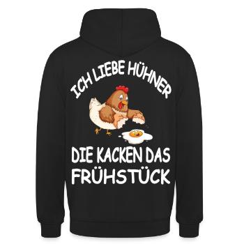 Ich Liebe Hühner Die Kacken das Frühstück - Unisex Hoodie - Schwarz - Hinten - Michal (187cm)