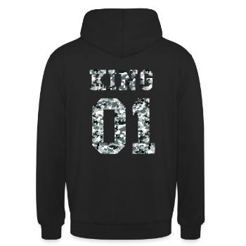 KING QUEEN Partnerlook - Unisex Hoodie - Schwarz - Hinten - Michal (187cm)