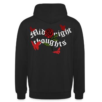 Rote Schmetterlinge & Rose "Midnight thoughts" - Unisex Hoodie - Schwarz - Hinten - Michal (187cm)