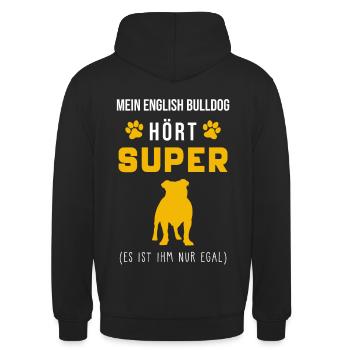Englische Bulldogge Spruch - Unisex Hoodie - Schwarz - Hinten - Michal (187cm)