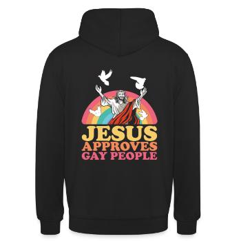 Christian Homosexuell Pride Jesus - Unisex Hoodie - Schwarz - Hinten - Michal (187cm)