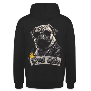 Mops-Leben - Unisex Hoodie - Schwarz - Hinten - Michal (187cm)