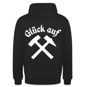 glueck auf hammer schlegel - Unisex Hoodie - Schwarz - Hinten - Michal (187cm)