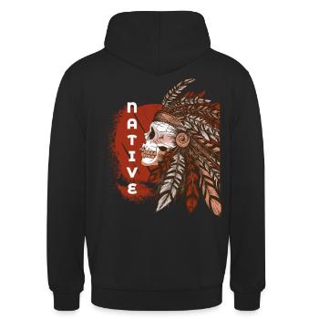 Indianer Indianer Schädel Kopfschmuck - Unisex Hoodie - Schwarz - Hinten - Michal (187cm)