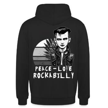 Friedensliebe Rockabilly Retro Psychobilly Greaser - Unisex Hoodie - Schwarz - Hinten - Michal (187cm)