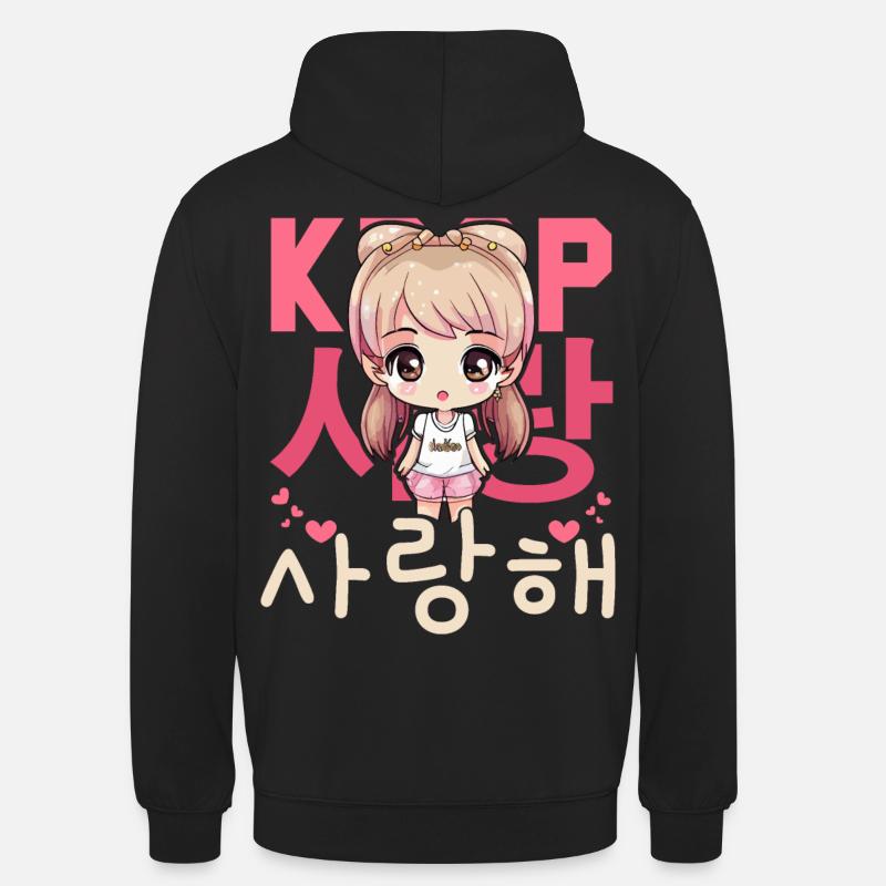 Saranghae Koreansk Pop Søt Anime Chibi KPOP - Unisex-hettegenser - svart