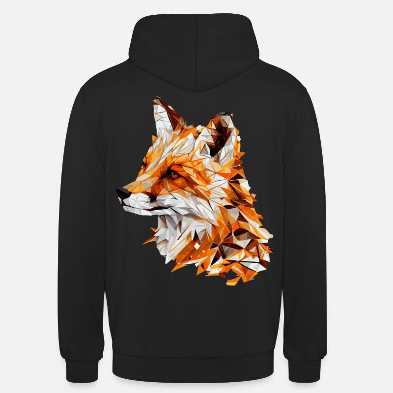 Geometric Fox Head Abstract Polygonal - Unisex Hoodie - black