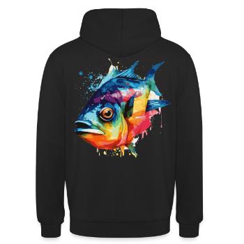 Aquarelle Piranha Pêche colorée en eau douce - Sweat-shirt à capuche unisexe - noir - Dos - Michal (187cm)