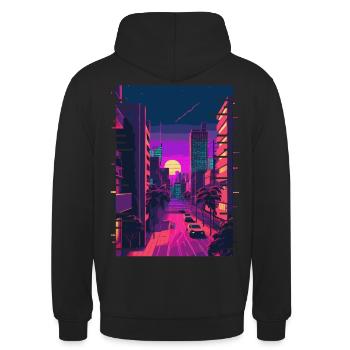 Ville Japonaise Indie Esthétique Glitch Art 80s 90s V - Sweat-shirt à capuche unisexe - noir - Dos - Michal (187cm)