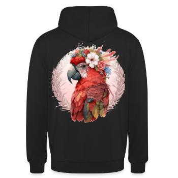 Rouge Ara Écarlate Fleur Couronne Perroquet Aquarelle B - Sweat-shirt à capuche unisexe - noir - Dos - Michal (187cm)