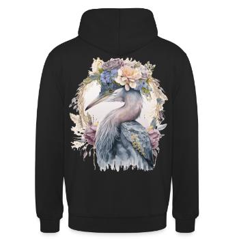 Aquarelle Héron Observation des oiseaux d’eau douce Fleur C - Sweat-shirt à capuche unisexe - noir - Dos - Michal (187cm)
