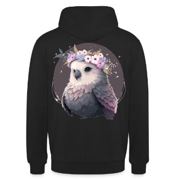 Mignon Gris Perruche Perruche Oiseau Fleur Couronne Pet Bi - Sweat-shirt à capuche unisexe - noir - Dos - Michal (187cm)